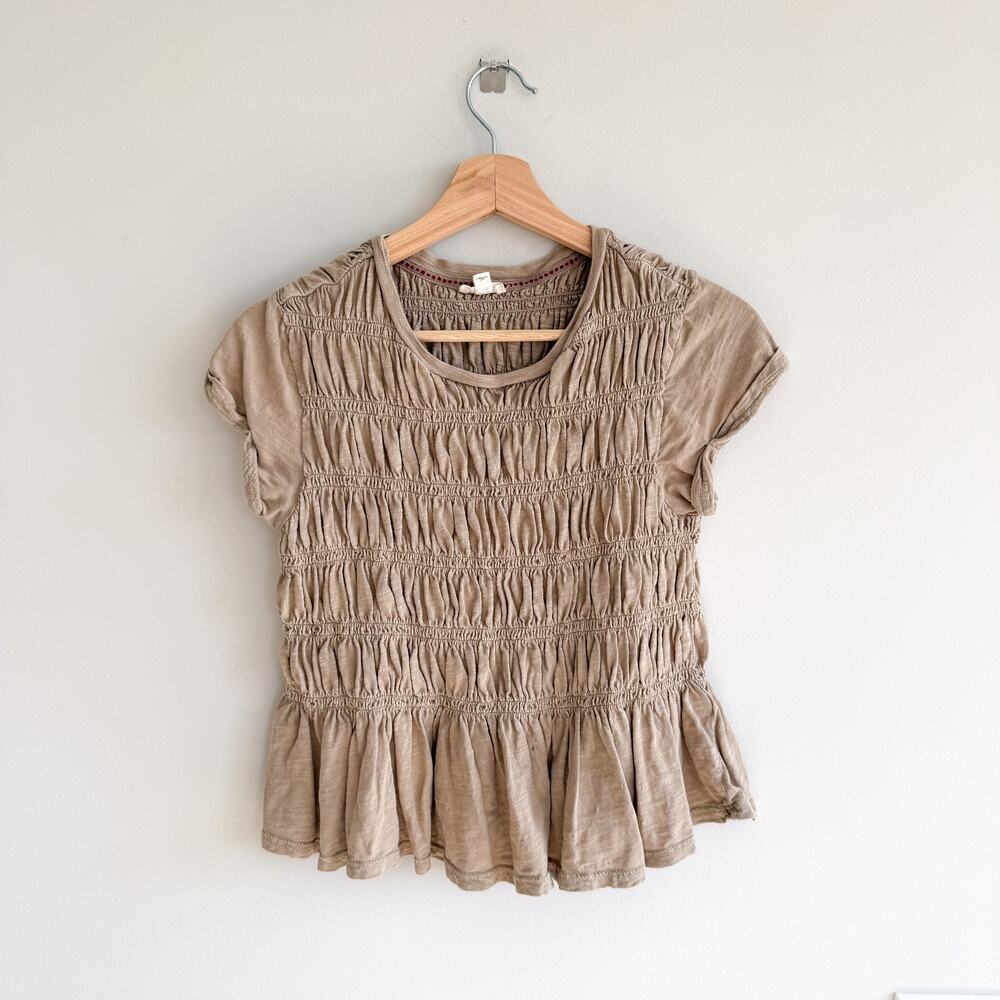 Anthropologie Pilcro The Tabby Ruched Cap Sleeve Top Brown XS